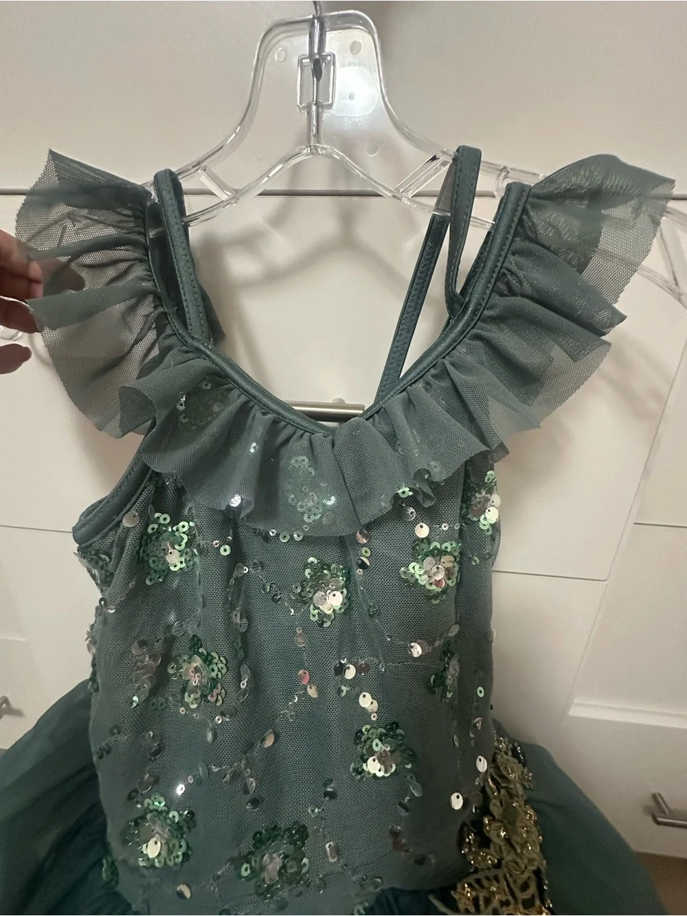 Kids Custom Green Sequin Tulle Costume / Dance Dress size 9/10
